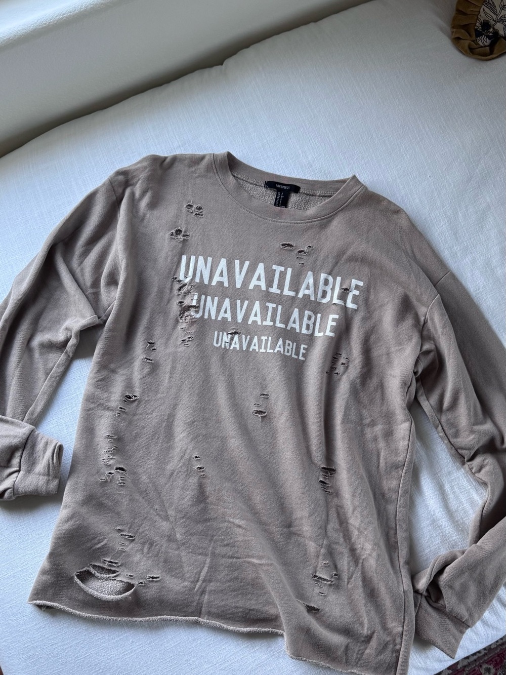 Forever 21 Taupe Distressed Graphic Sweatshirt